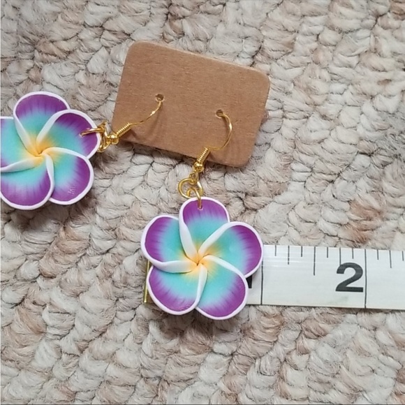 Handmade Floral Turquoise/Purple Earrings - Picture 4 of 4